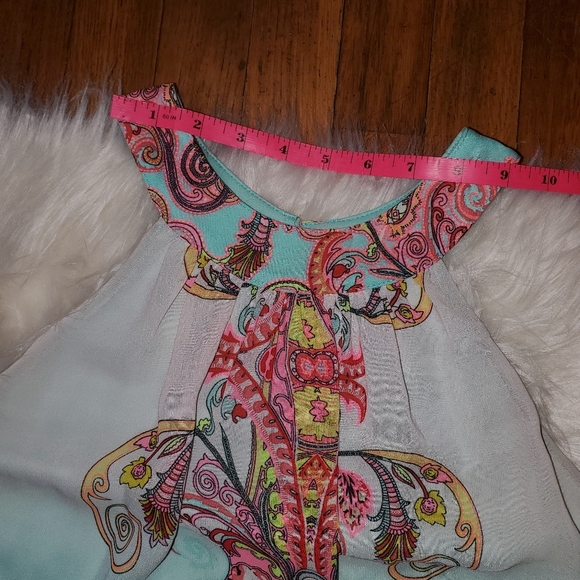 Midnight Doll Teal and Pink Paisley Halter Dress - Picture 8 of 9